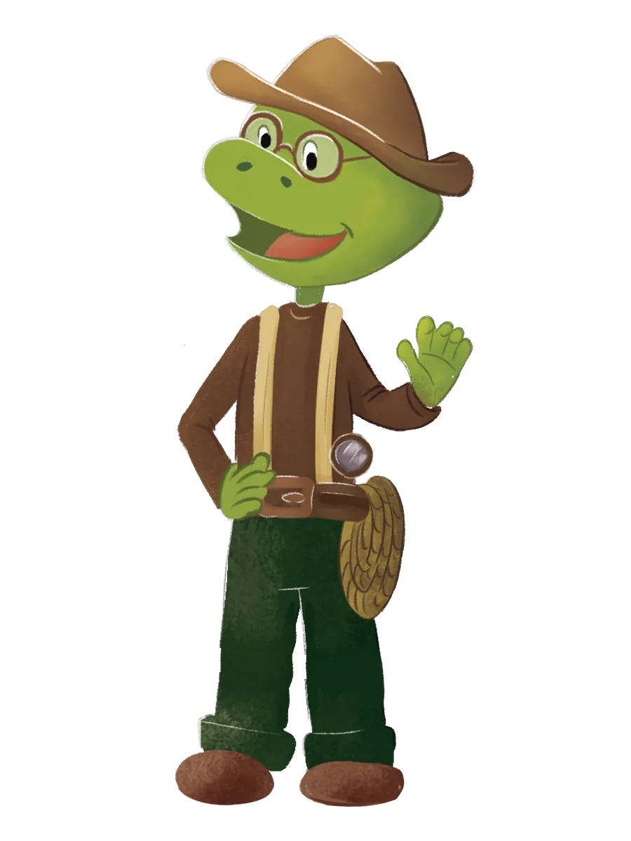 Frido, der Frosch – freigestellte Illustration aus den Igebitz-Lesebüchern
